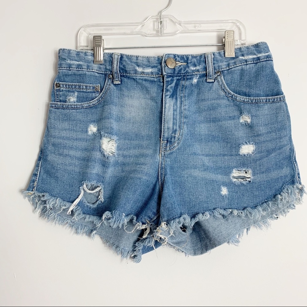 Free People 27 High Rise Jean Shorts Distressed